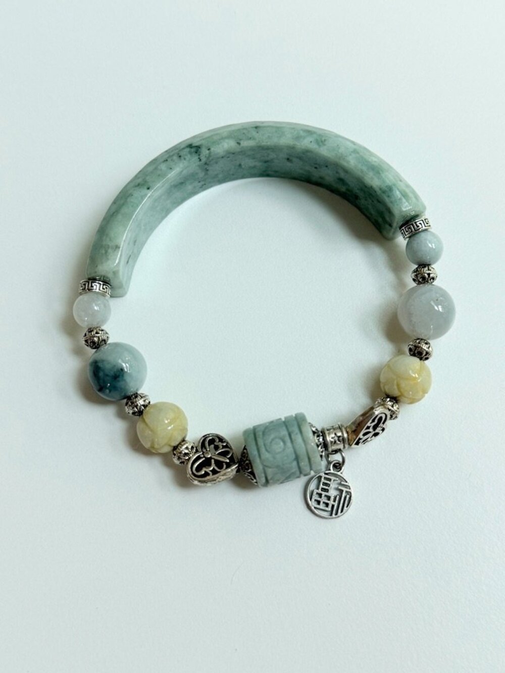 Natural Burmese Jade Half Cuff Bracelet | Unisex Handmade Gemstone Bracelet | OO